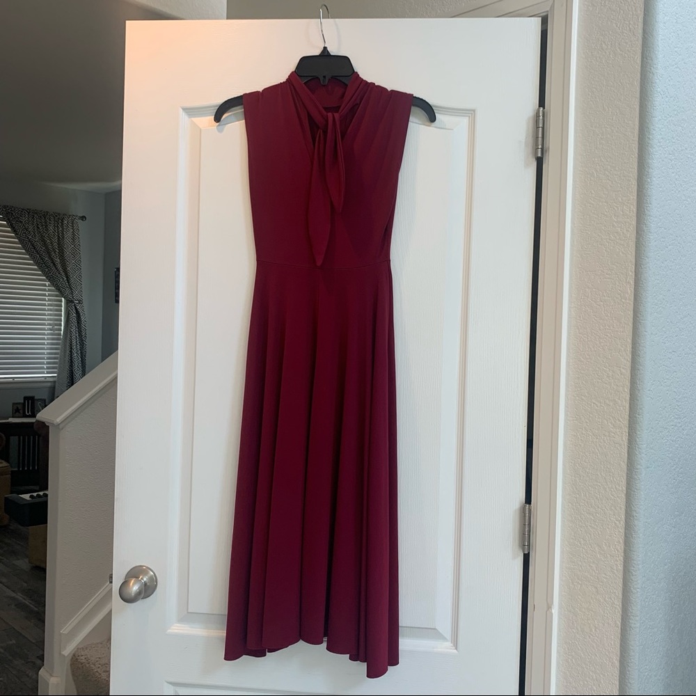 Zara S maroon tie neck dress
